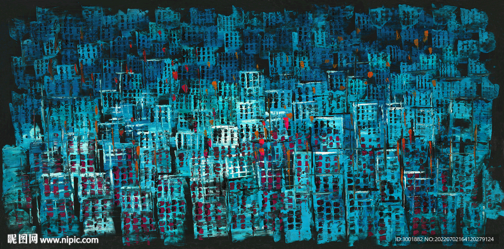 轻奢装饰画 抽象蓝色方块