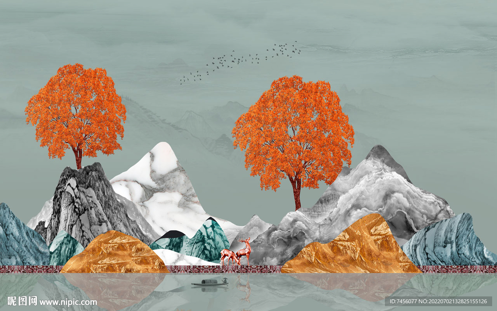 中式山水山脉艺术背景墙