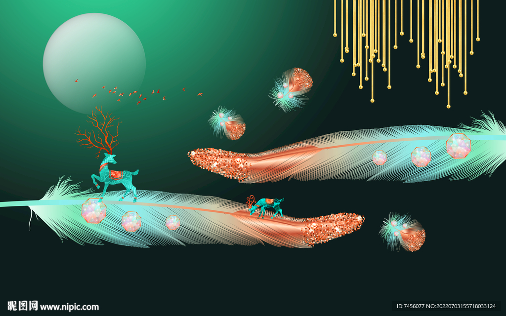 水彩羽毛高清艺术背景墙