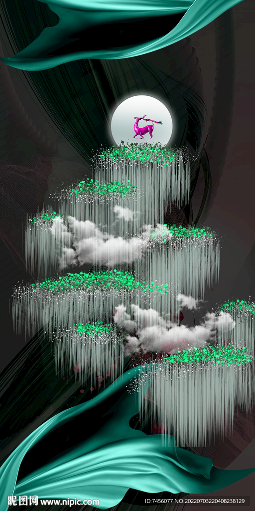 水彩麋鹿艺术玄关过道装饰画