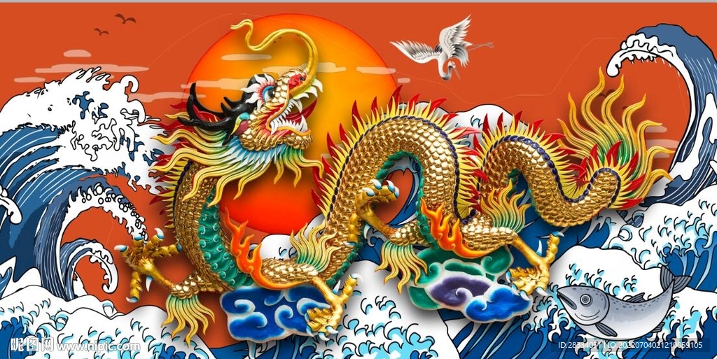 新中式大海金龙电视背景墙