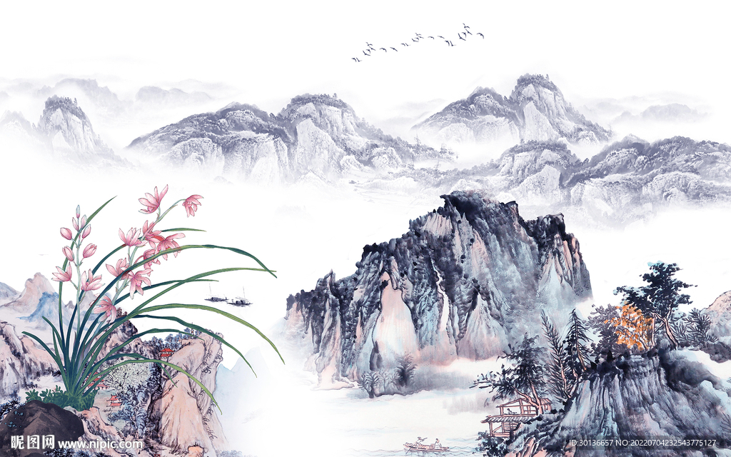 古风 客厅中式山水 TiF分层