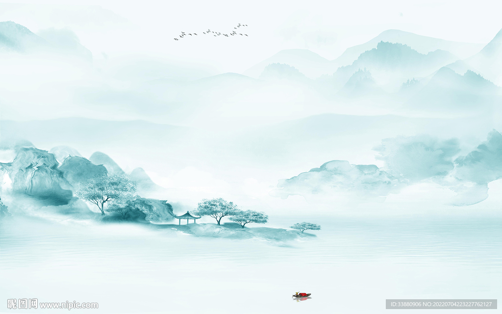 别墅客厅背景山水 Tif分层