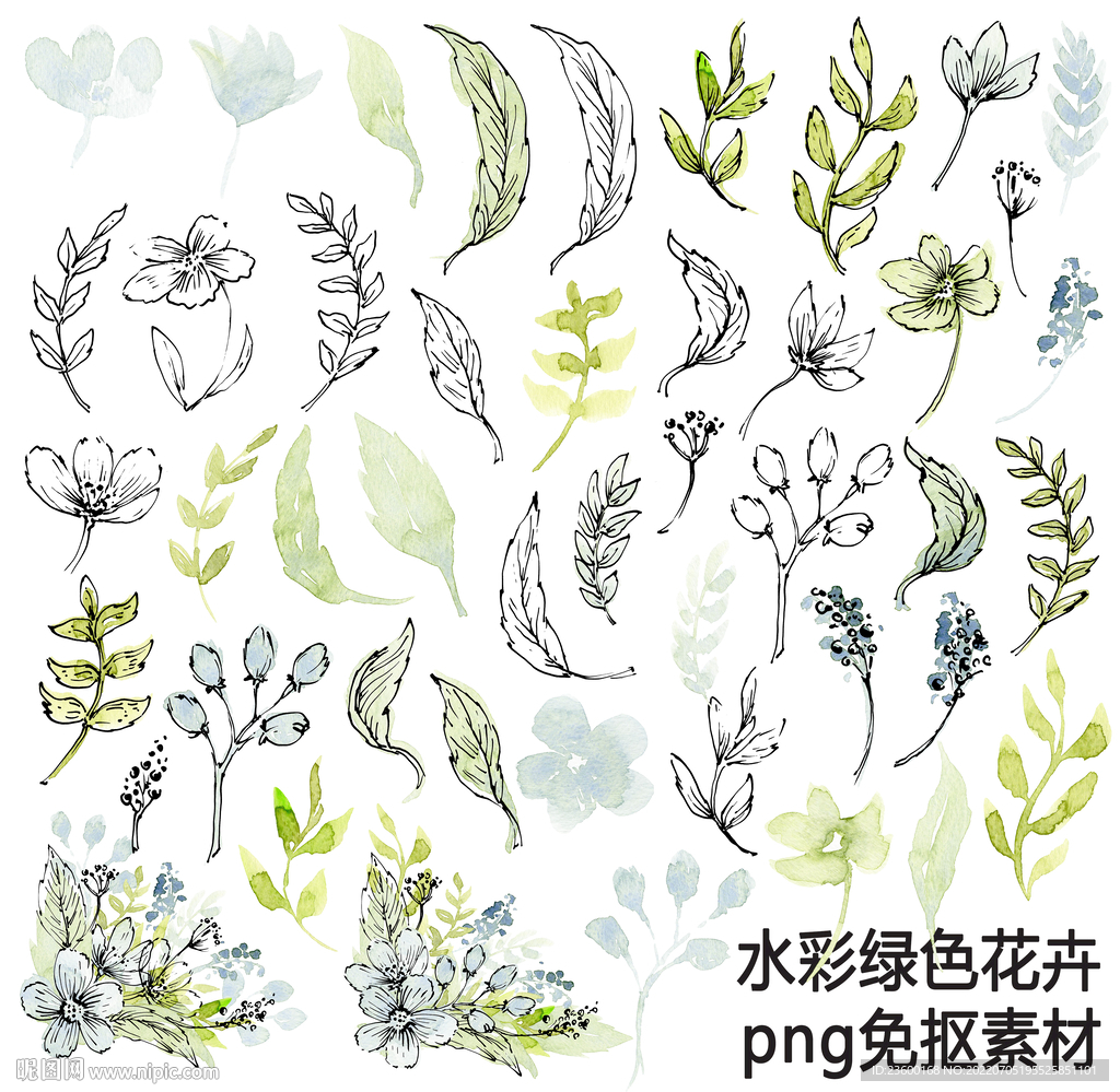 水彩绿色花卉
