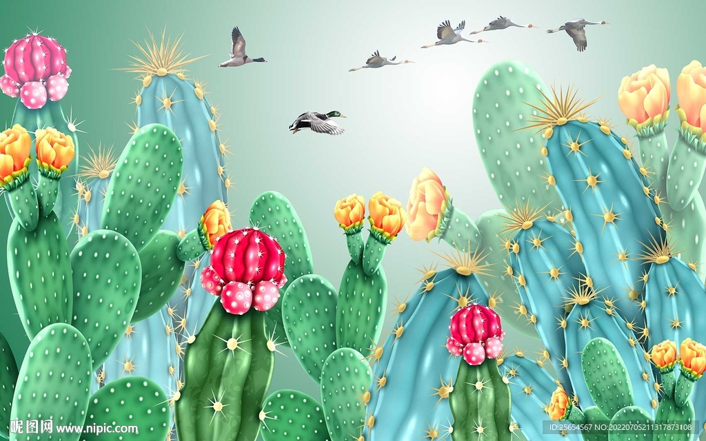 仙人掌沙发背景墙