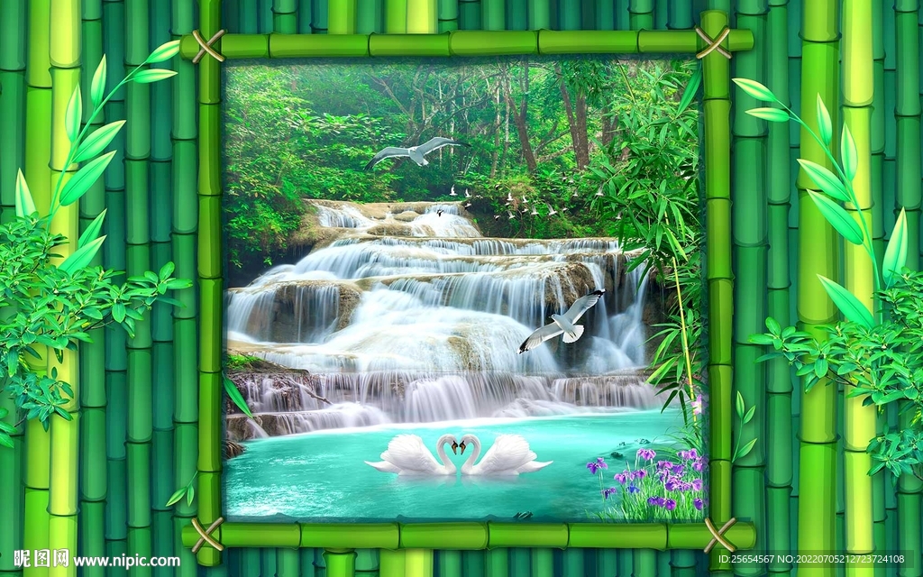 竹林流水背景墙