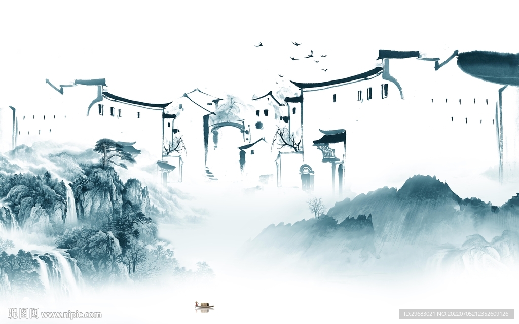 江南 中式山水背景 TIf分层