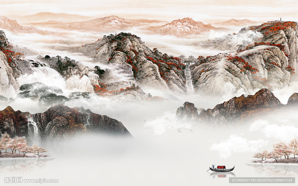 爆款中式山水背景 TIf分层