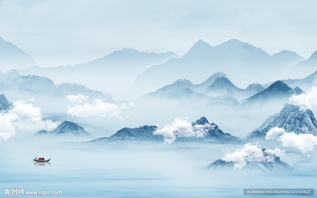 大气 中式山水背景 TIf分层