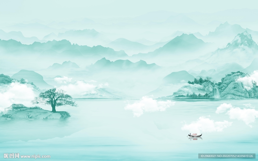 现代 中式山水背景 TIf分层