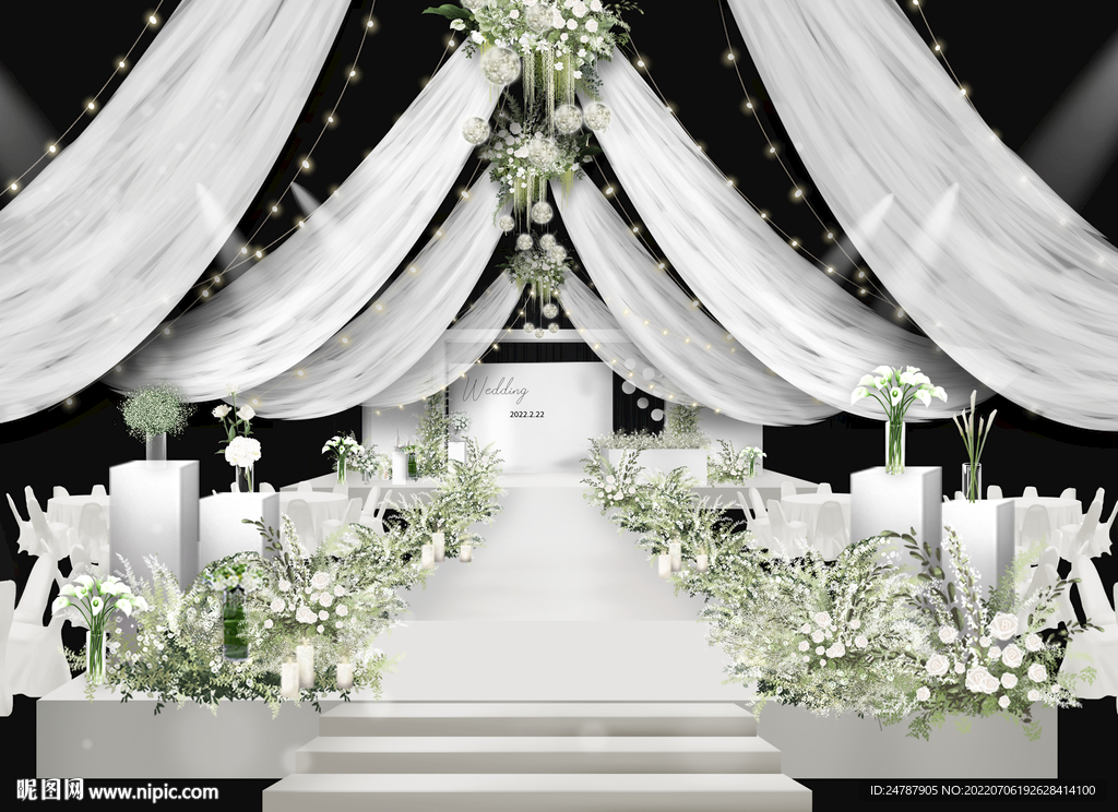 白绿韩式水晶吊顶婚礼