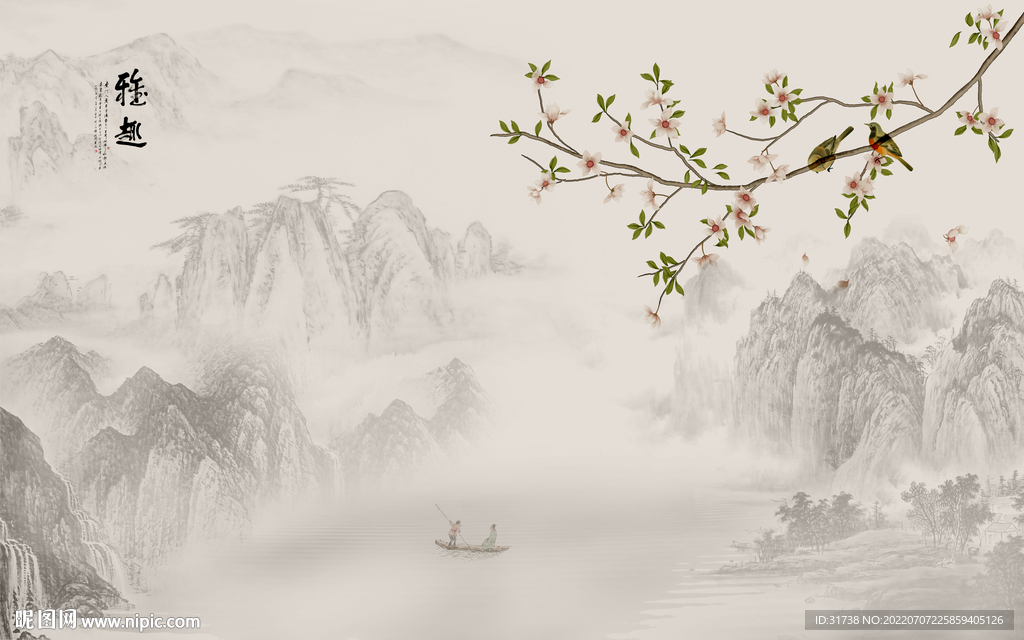 新中式花鸟画背景墙