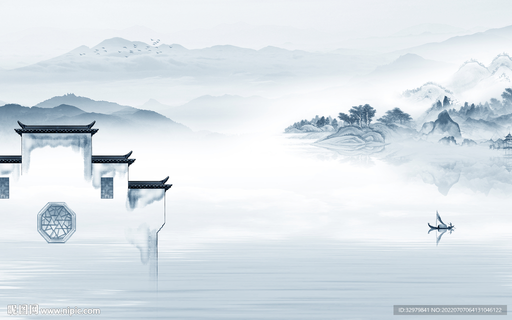 新中式客厅电视山水 TIf分层