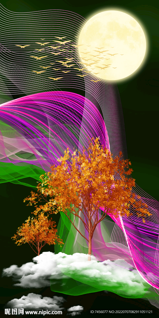 水彩树立体玄关过道装饰画