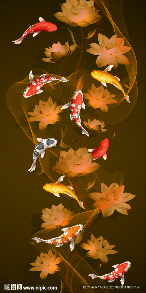 游鱼莲花中式玄关过道