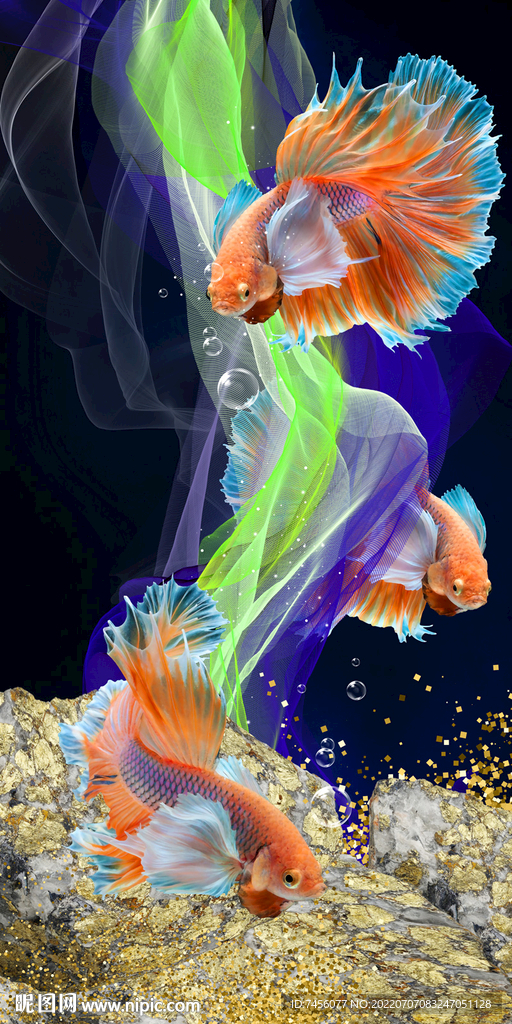 游鱼水彩艺术玄关过道装饰画