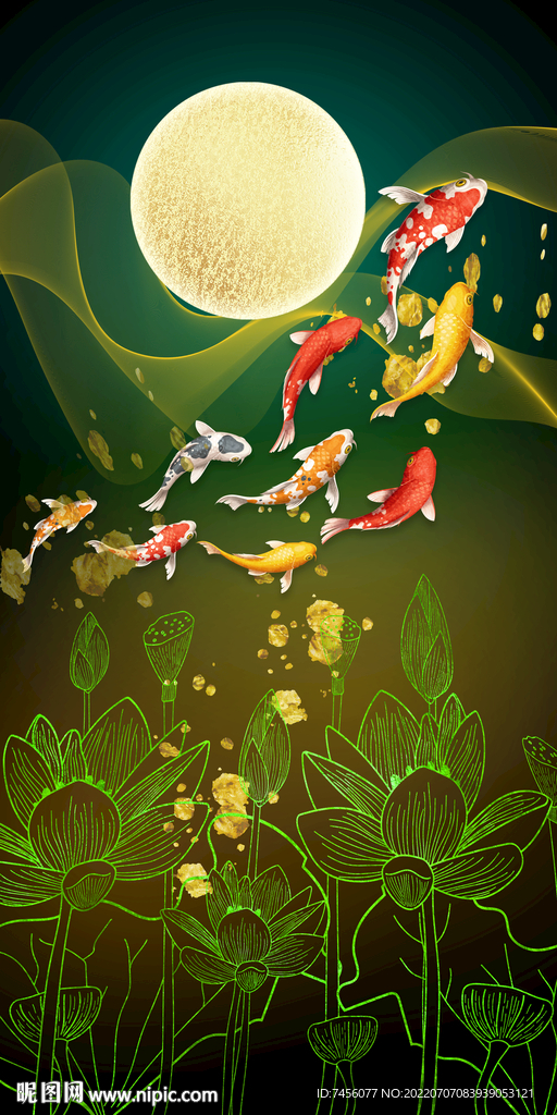 九鱼图高清艺术玄关过道