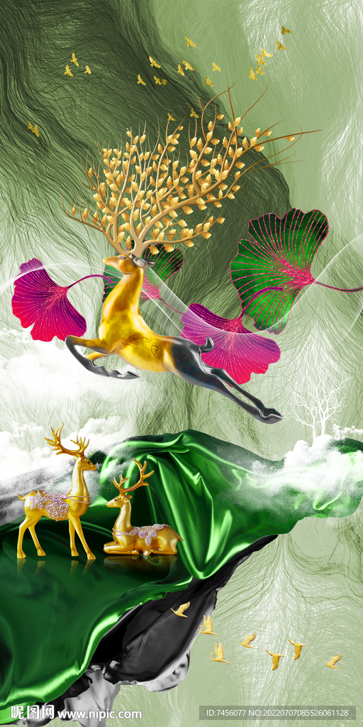 麋鹿高清艺术玄关过道装饰画