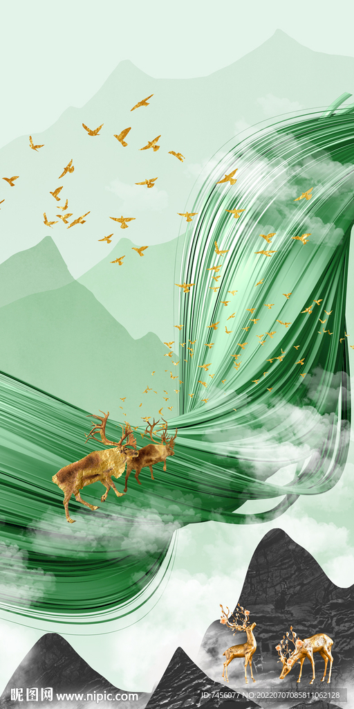 简约山脉麋鹿艺术玄关过道