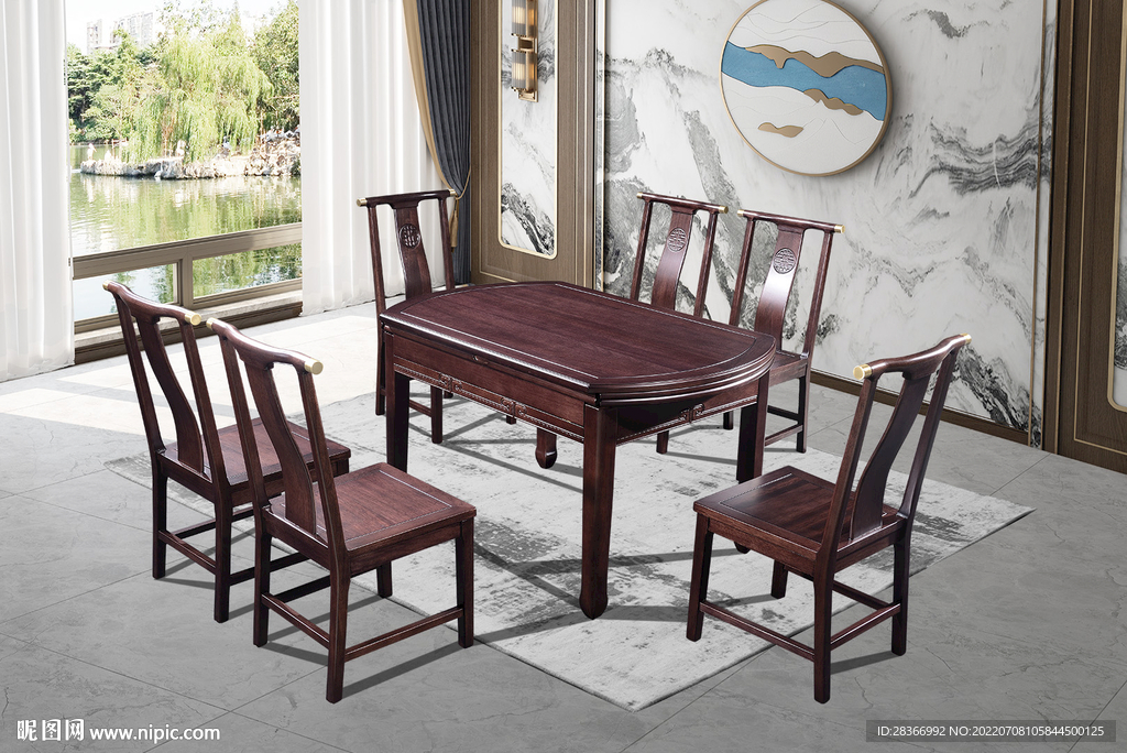 中式紫金檀跳台餐桌