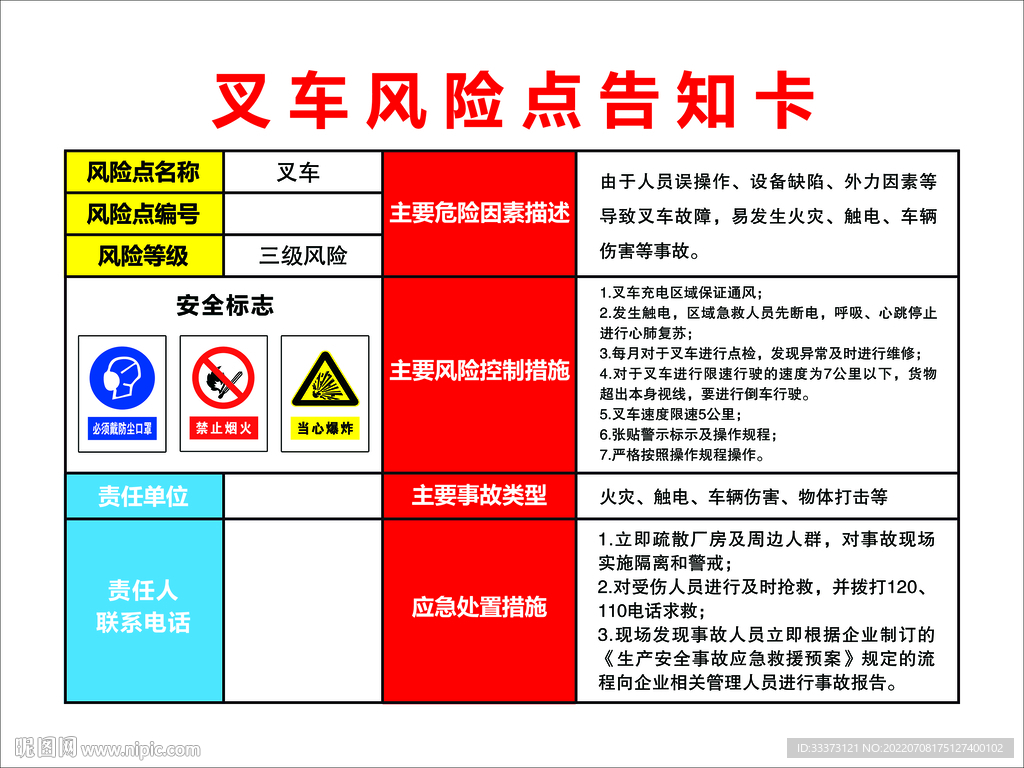 叉车风险点告知卡