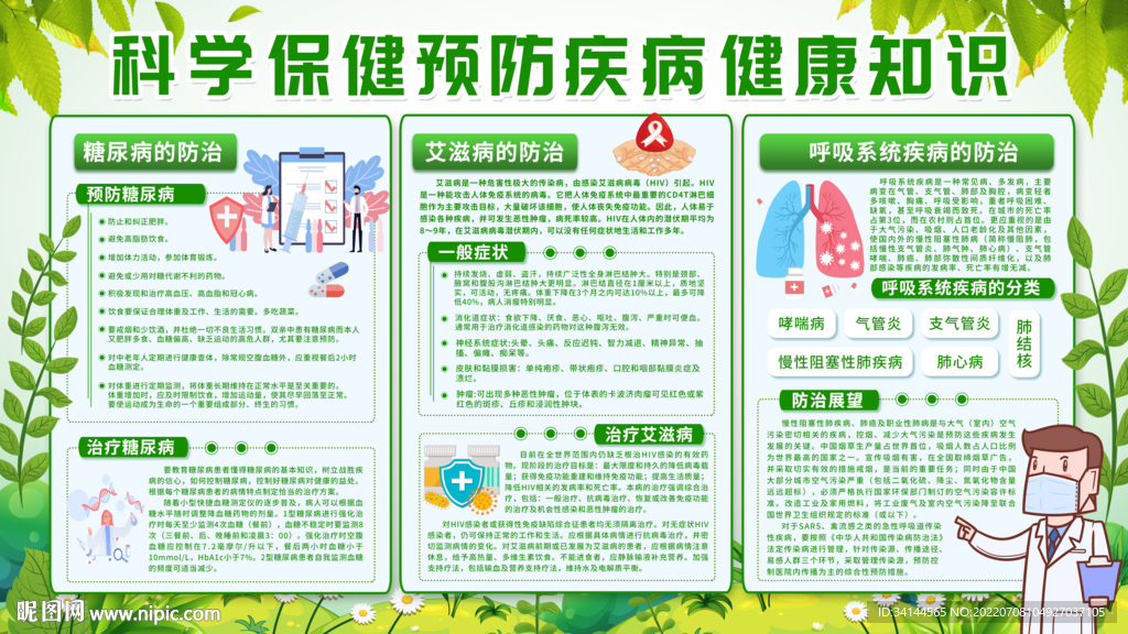 绿色卡通科学保健预防疾病健康知