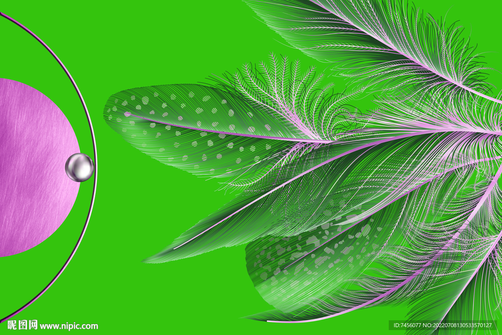 水彩羽毛绿色艺术挂画装饰画