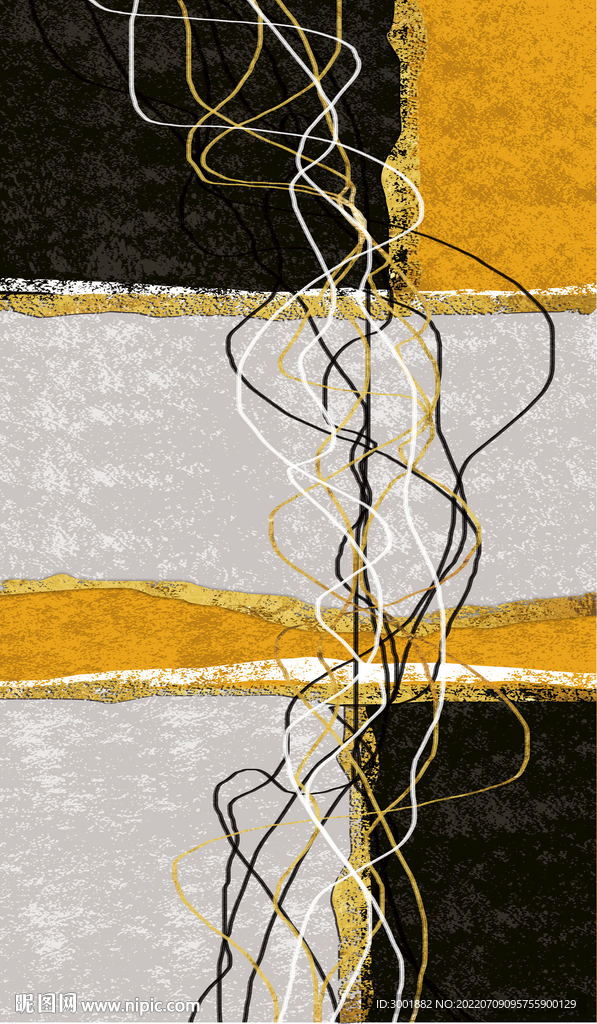 轻奢装饰画 抽象线条油画 彩绘