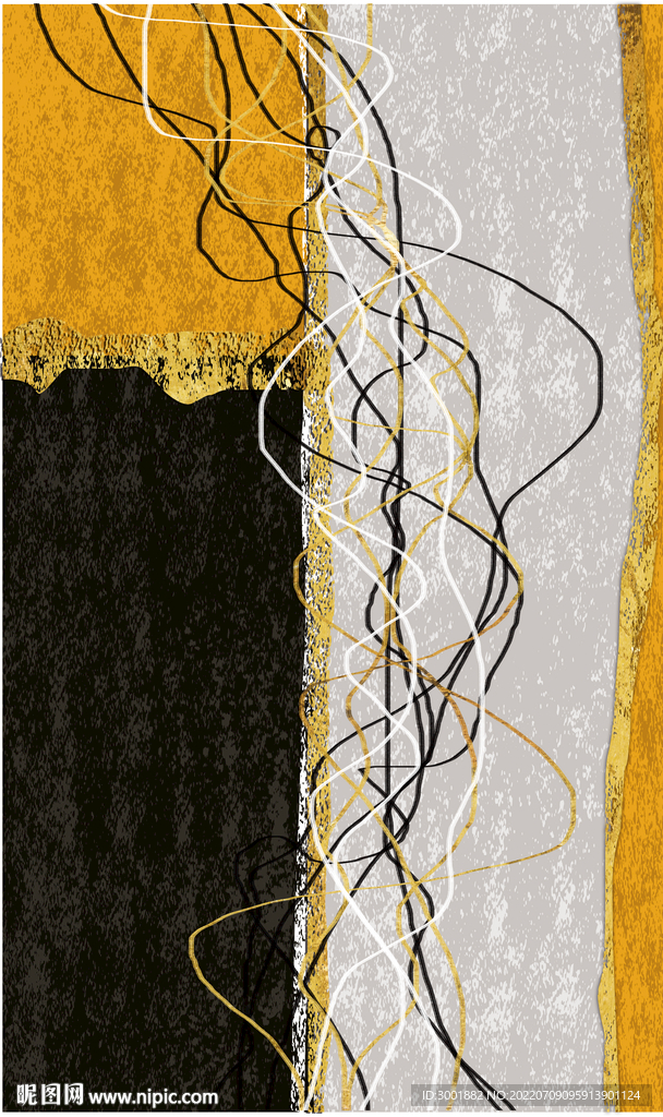 轻奢装饰画 抽象线条油画 彩绘