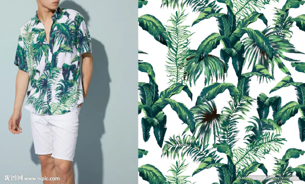 大牌 手绘花 热带叶子