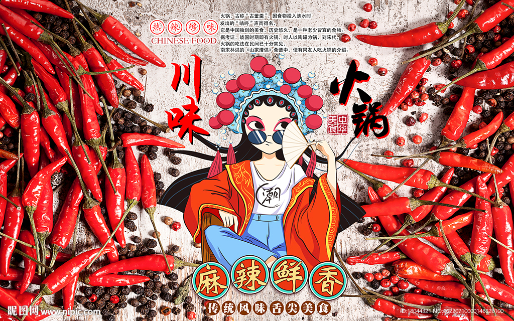川味火锅国潮美女工装背景墙