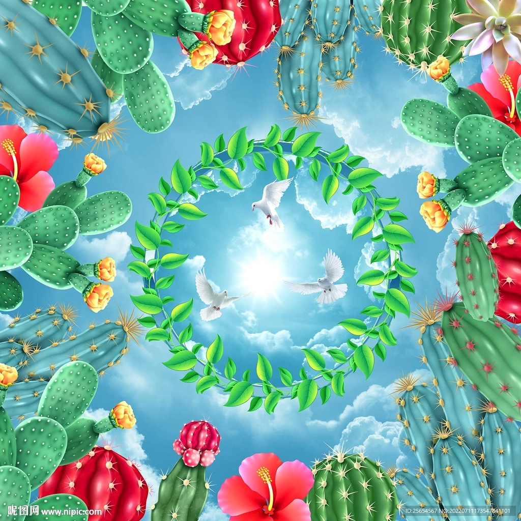 仙人掌绿植物天顶画