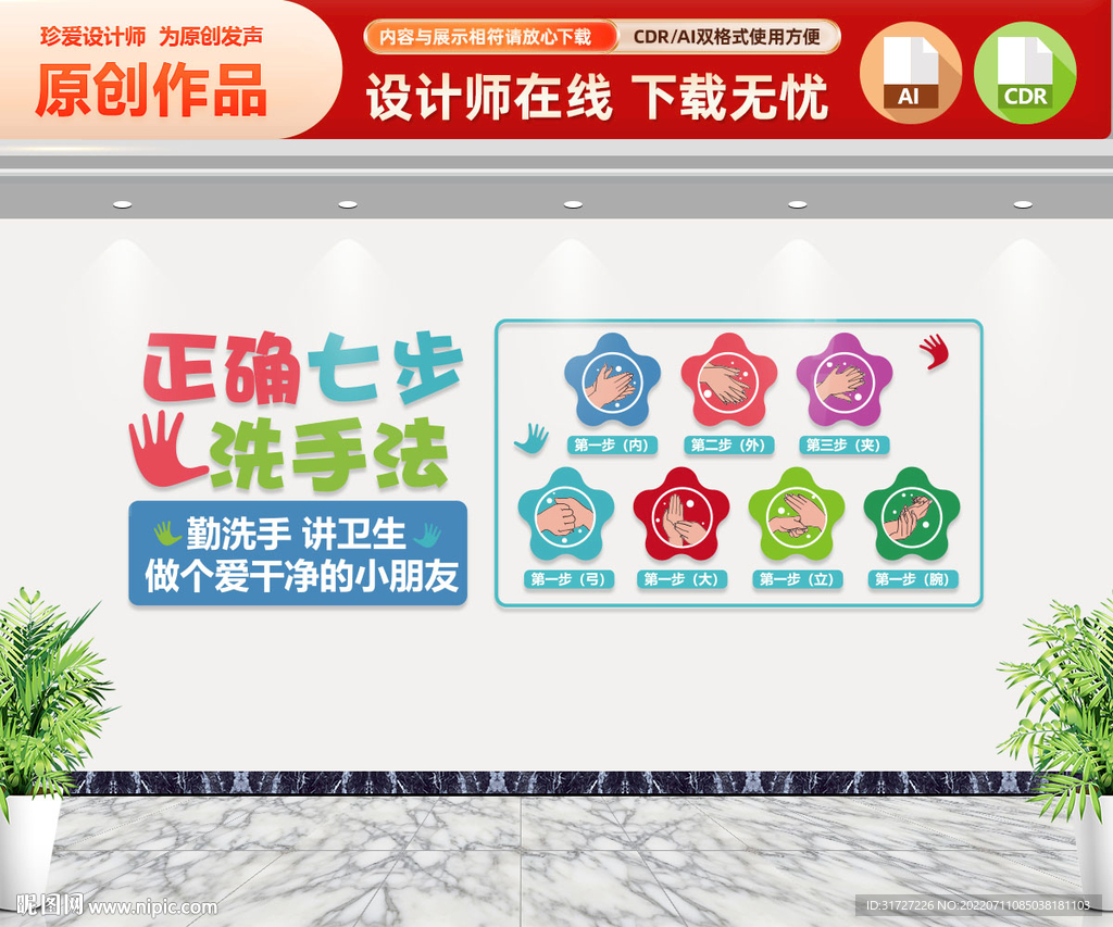 正确七步洗手法文化墙
