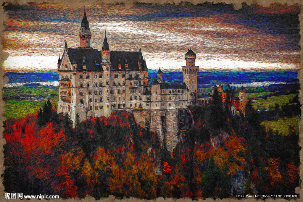 欧式建筑风景油画装饰画