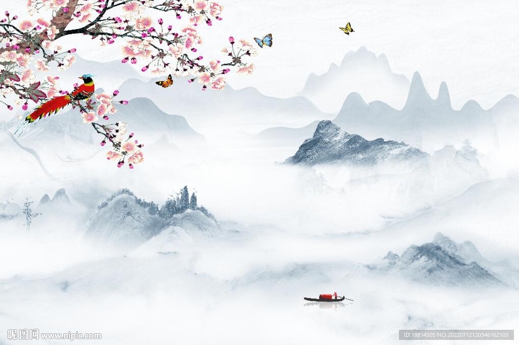 花鸟山水背景墙