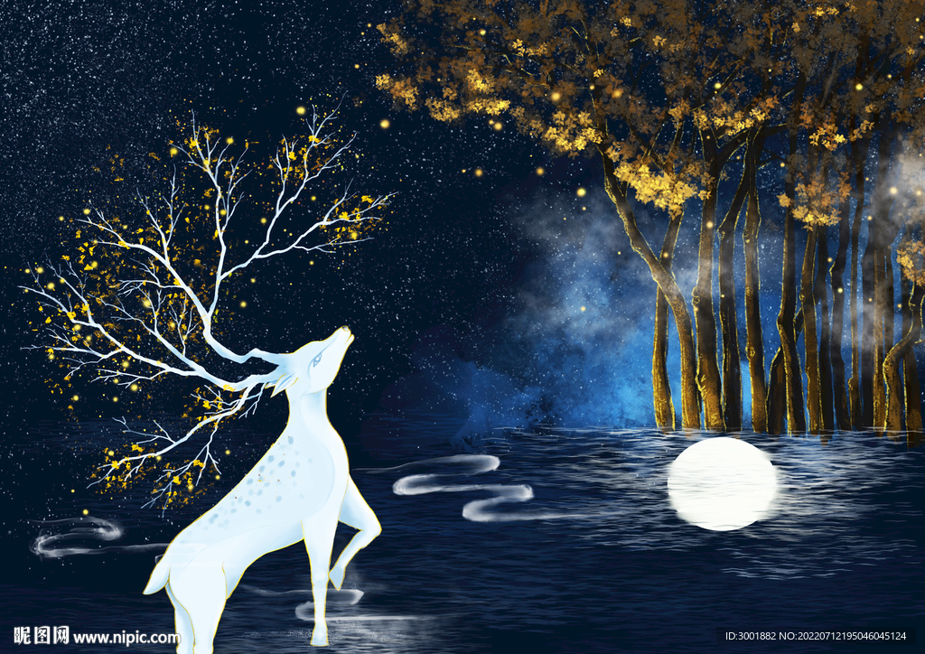 轻奢装饰画 新中式 麋鹿