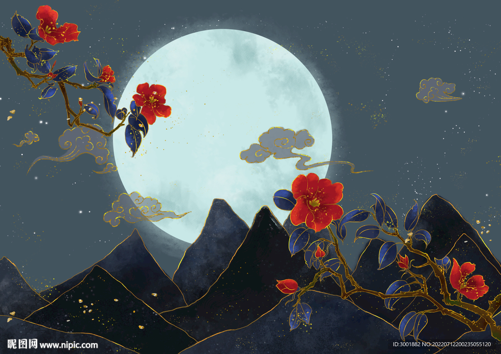 轻奢装饰画 新中式 月夜