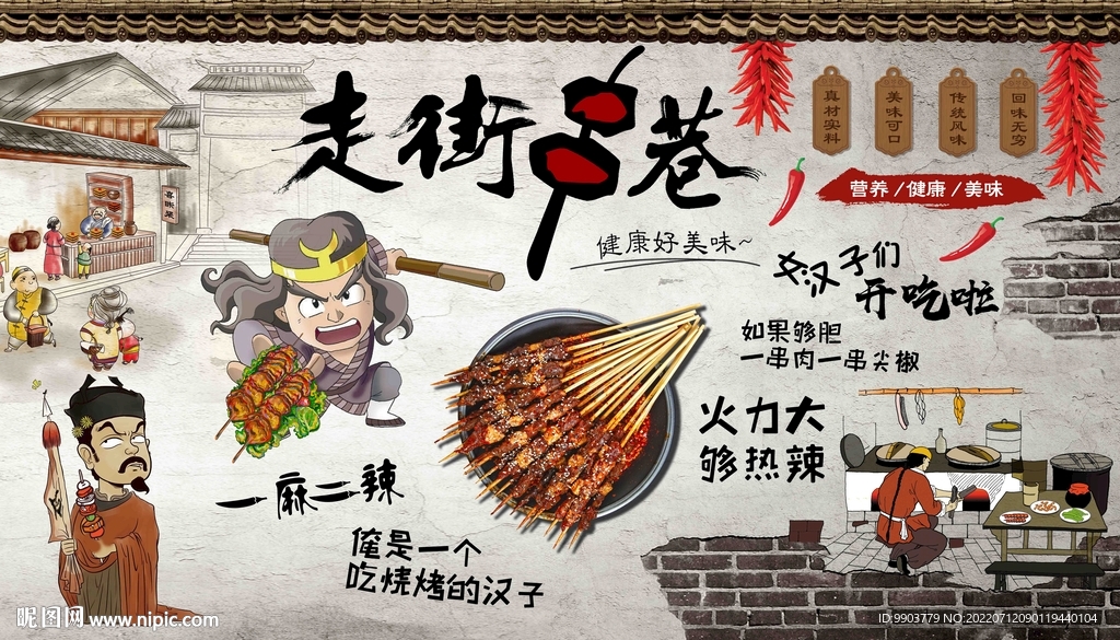 串串香麻辣烫烧烤撸串背景墙