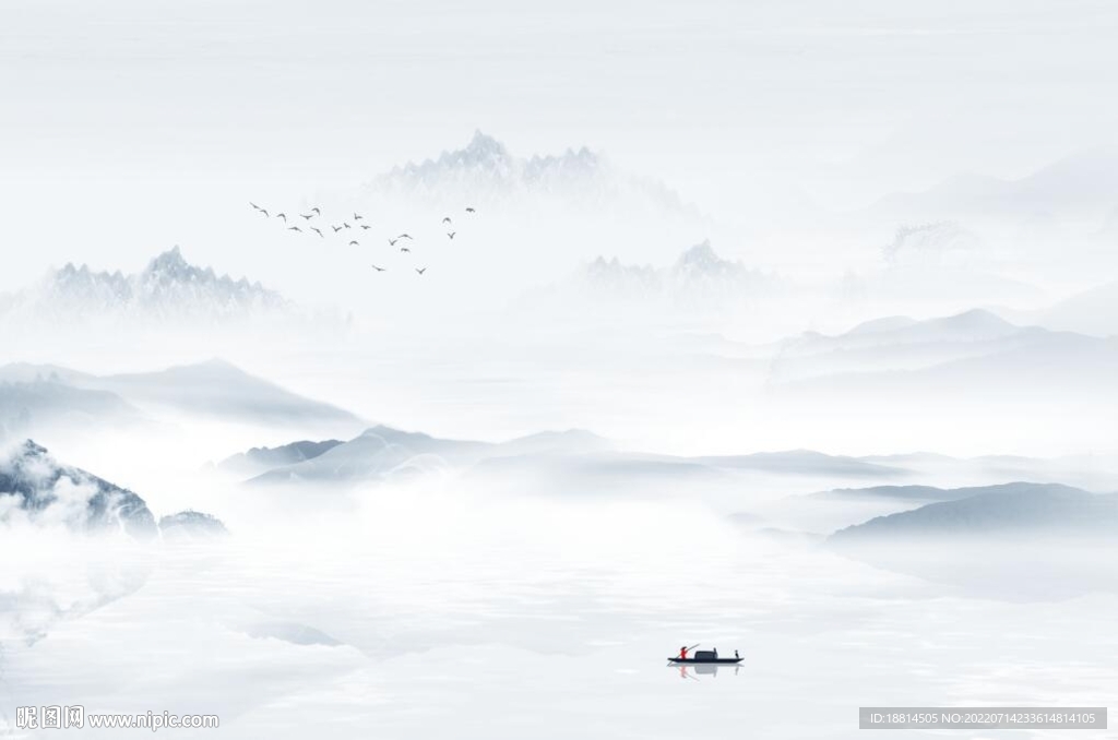 简约新中式山水背景墙