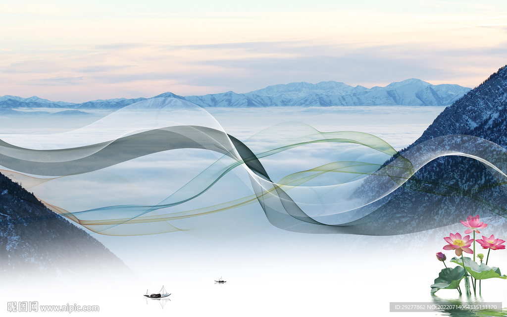 高端简约客厅山水 Tif分层