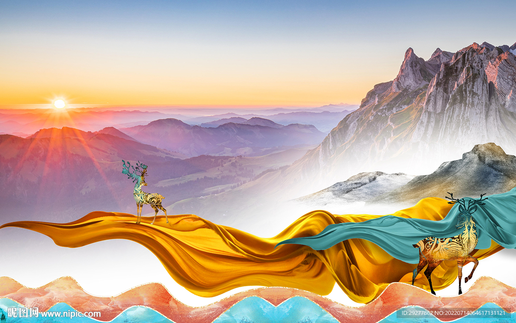 爆款简约客厅山水 Tif分层