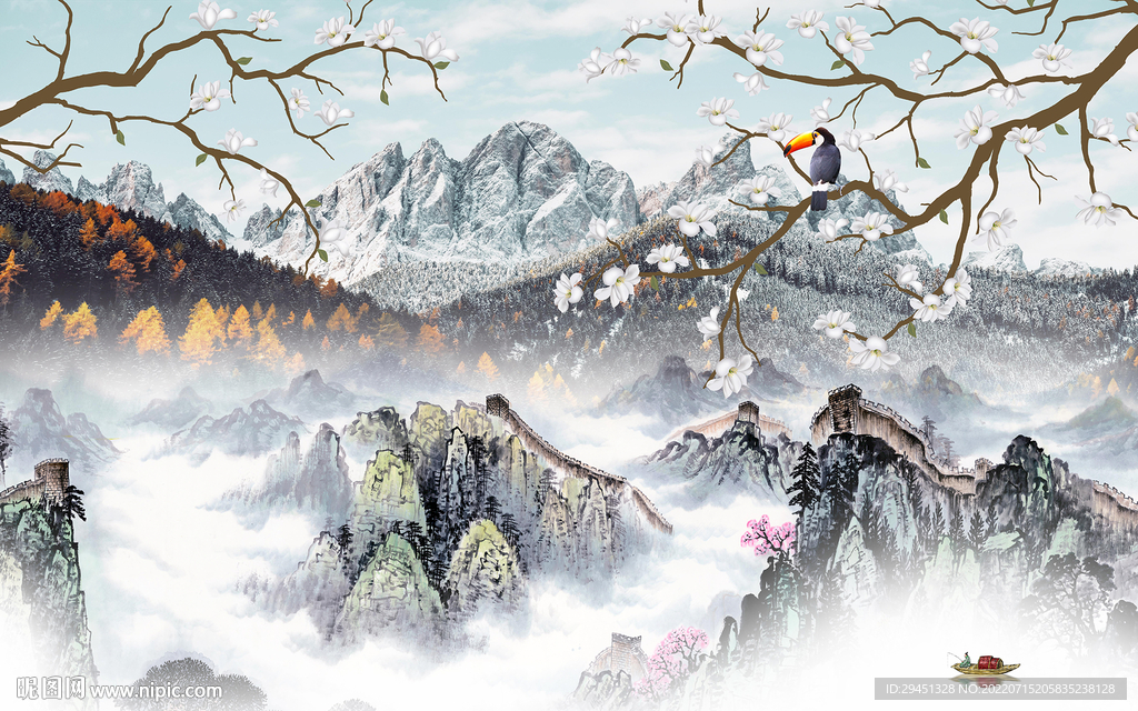 新品高档中式山水 Tif分层