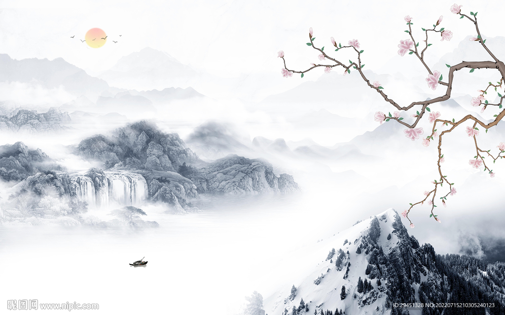 现代高档中式山水 Tif分层