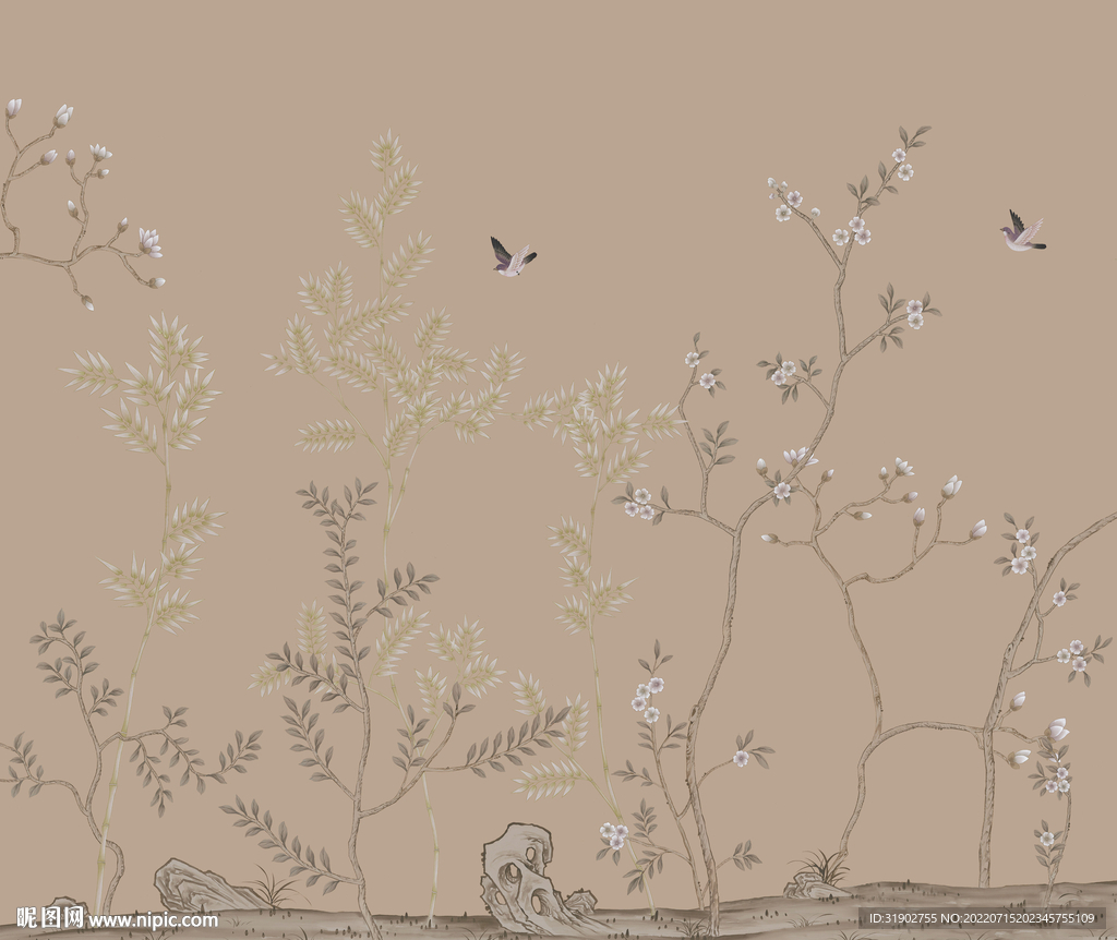 手绘花鸟背景墙