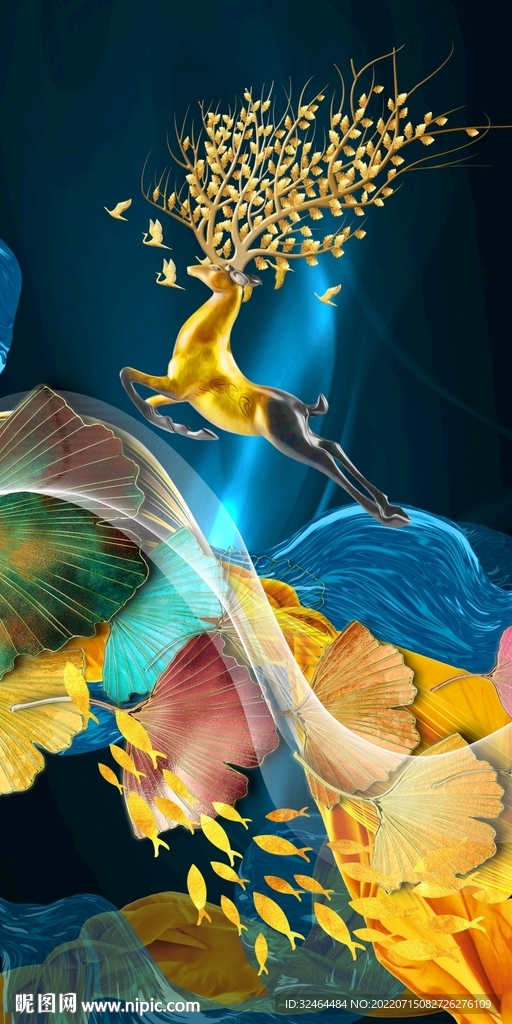 发财鹿银杏叶玄关