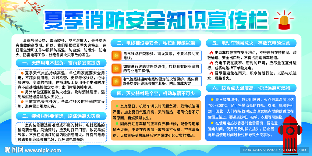 夏季消防安全知识宣传栏展板