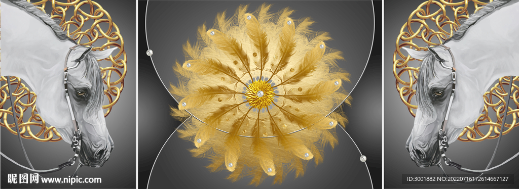 轻奢装饰画 三联画 马