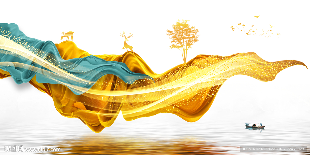 轻奢装饰画 线条抽象画 飘带