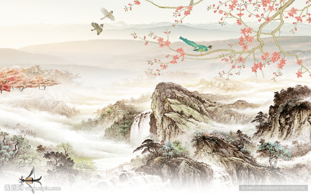 新款高端中式山水 Tif分层