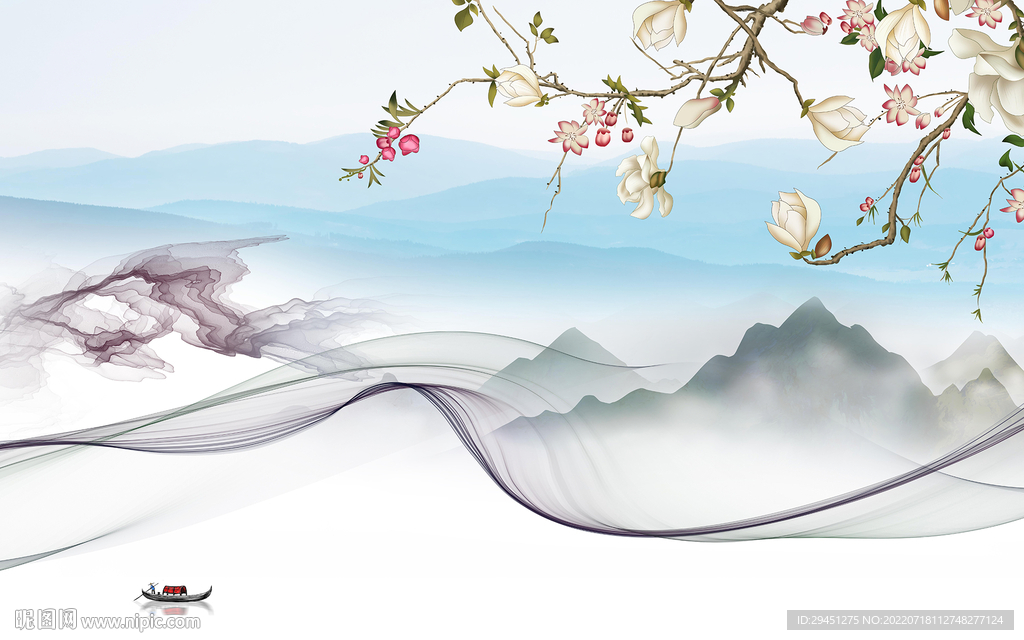 花鸟高端中式山水 Tif分层